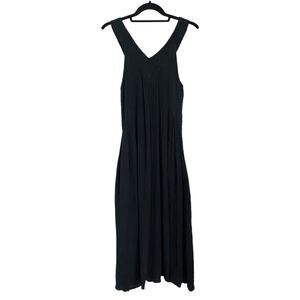 Mille Resort & Travel Sleeveless V-Neck Midi Dress Black Cotton Gauze